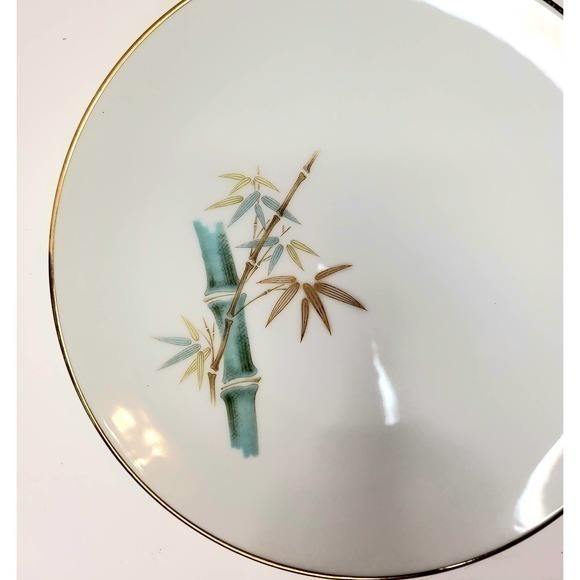 Vintage 2 Noritake Japan Oriental Pattern Bamboo Green and Gold Salad Plate 60s - Picture 4 of 7